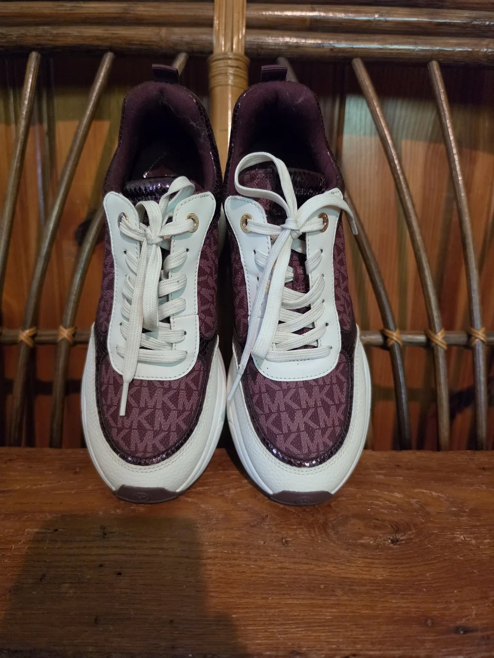 Michael Kors MK Logo Burgundy & White Sneakers